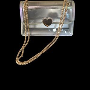 Transparent Heart Accent Bag with Gold Chain